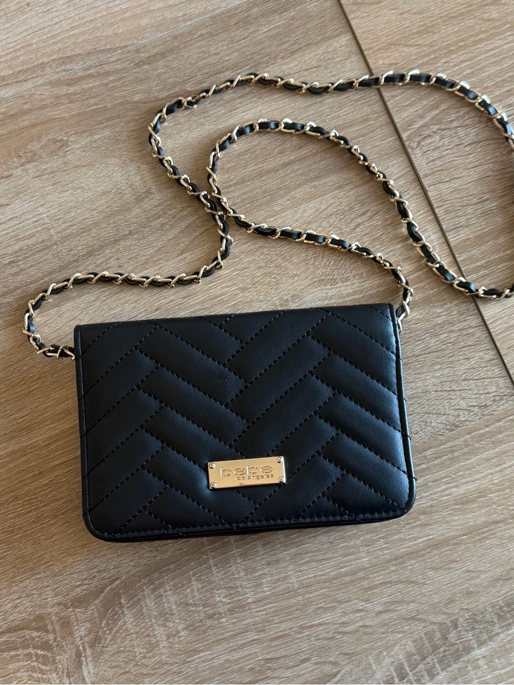 Bebe Sophia Quilted Crossbody Bag with Gold Chain